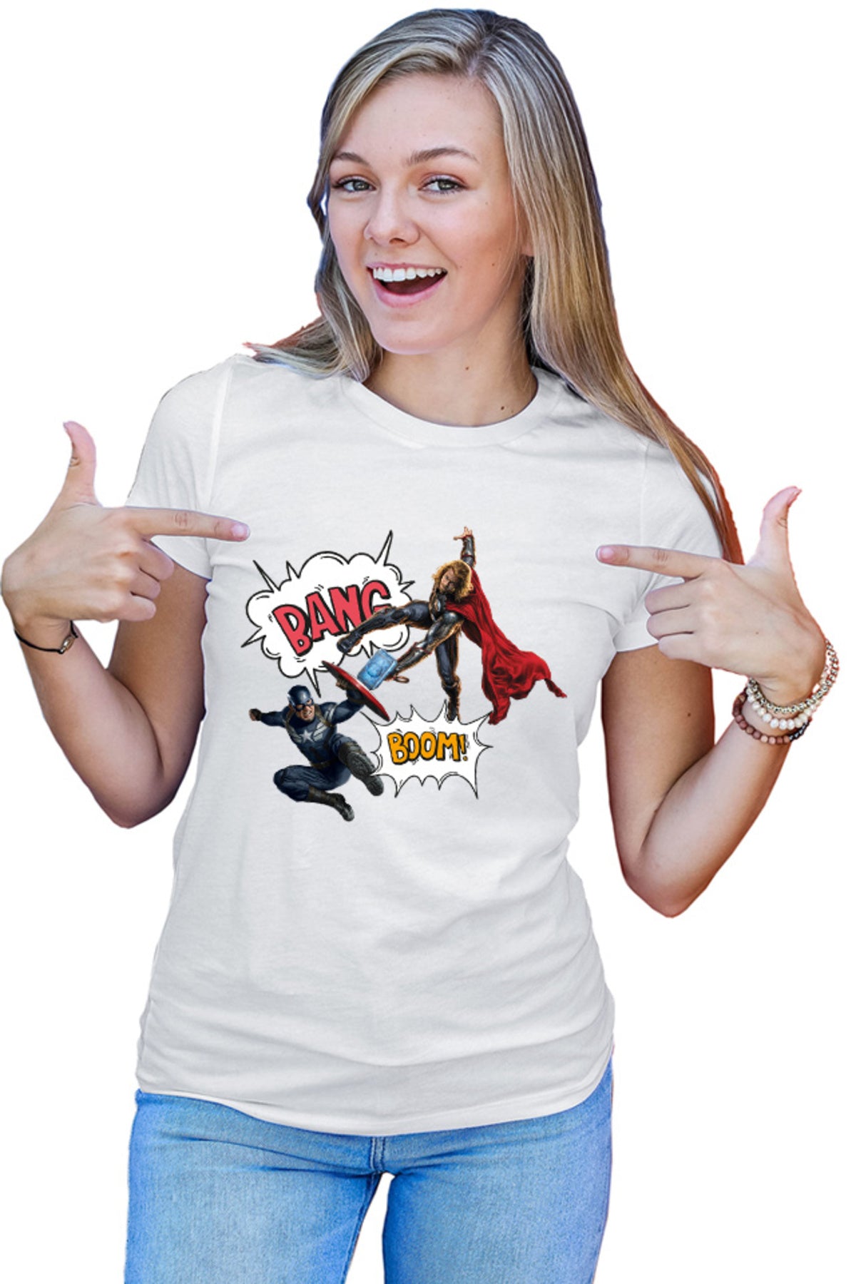 Tricou dama Thor Captain America Fight Shield Hammer Comics Balloons