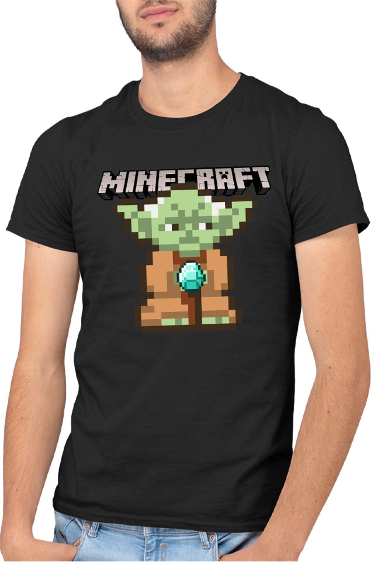 Tricou barbati Baby Yoda Minecraft Pixel Art Cute