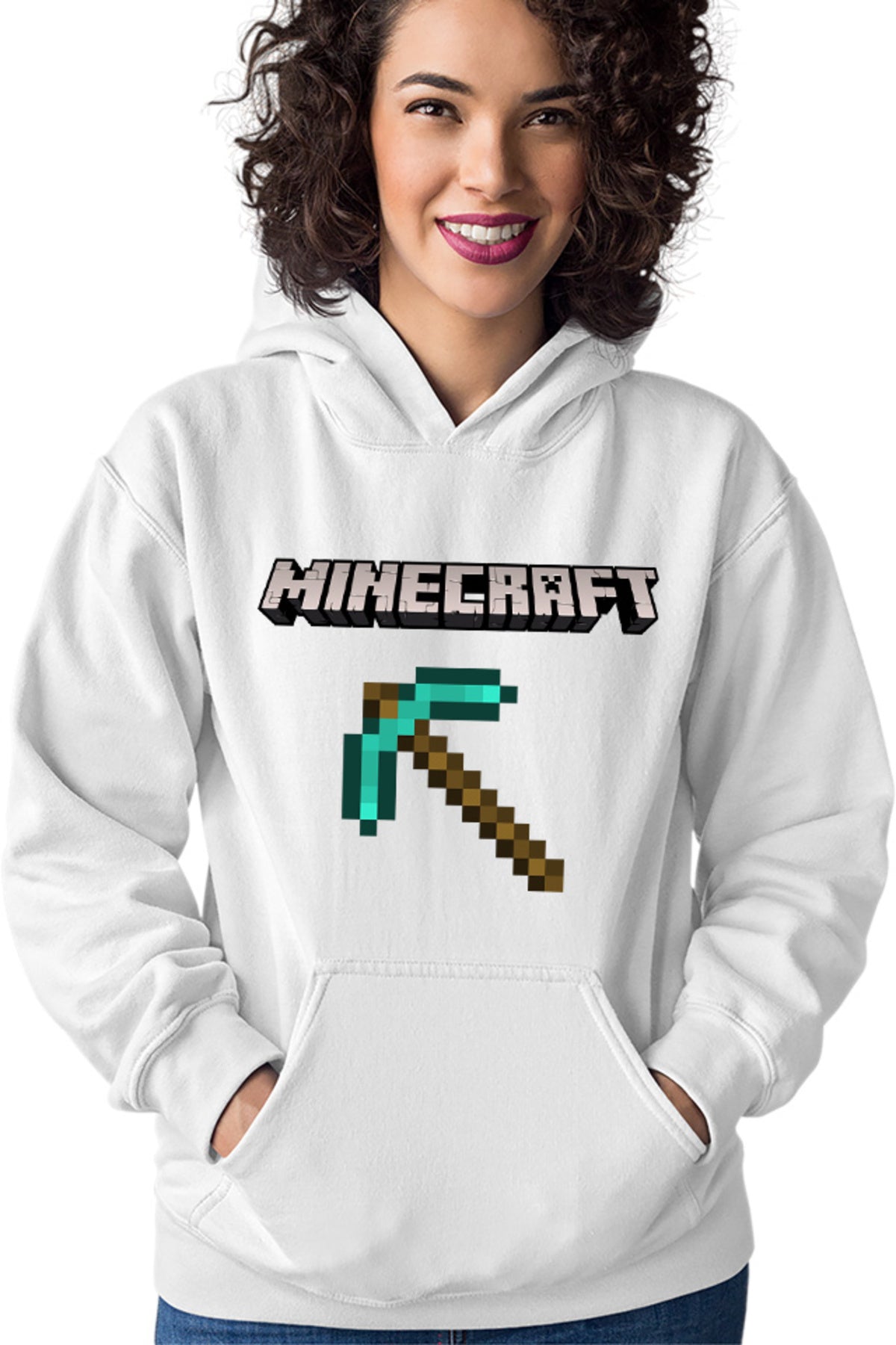 Hanorac dama Minecraft Logo Stone Pickaxe Open World Pixels
