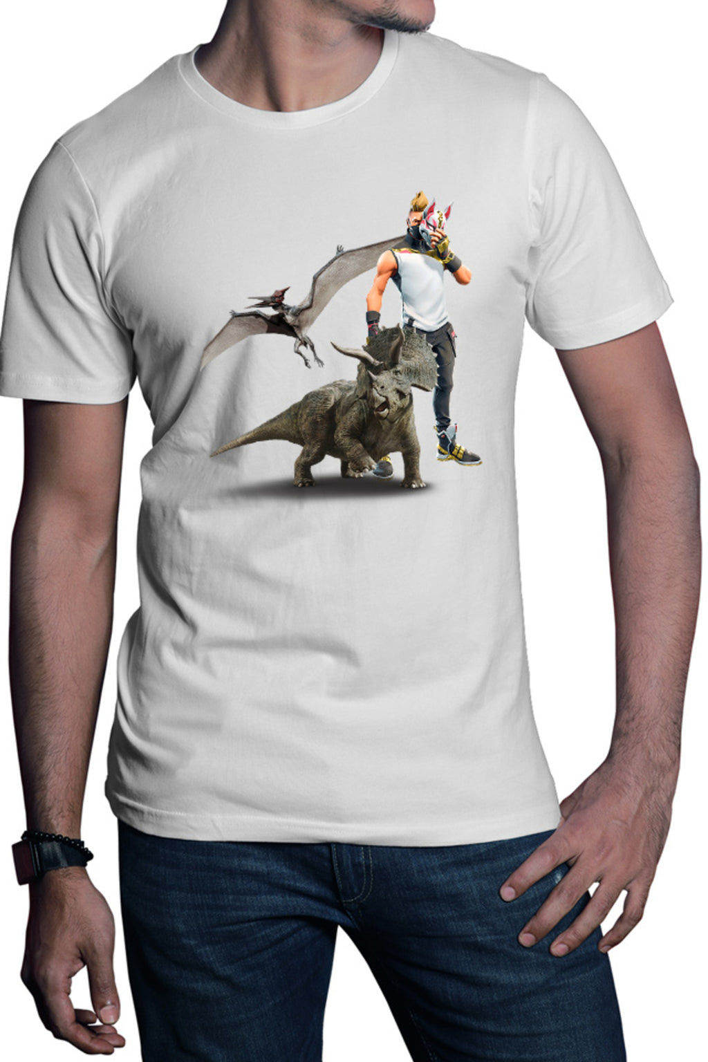 Tricou barbati Jurassic Park Pteranodon Velociraptor Fortnite