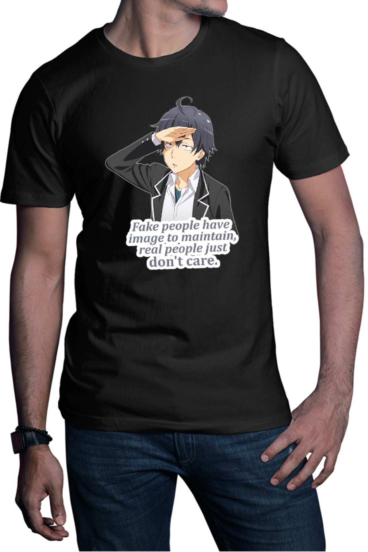 Tricou barbati OreGairu Hikigaya Hachiman Fake Otaku