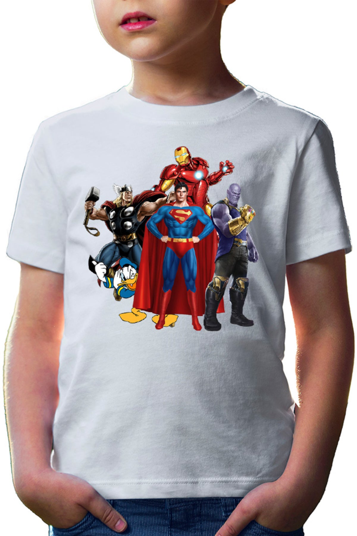Tricou copii Thor Donald Duck Superman Ironman Thanos Villian Hero Cool