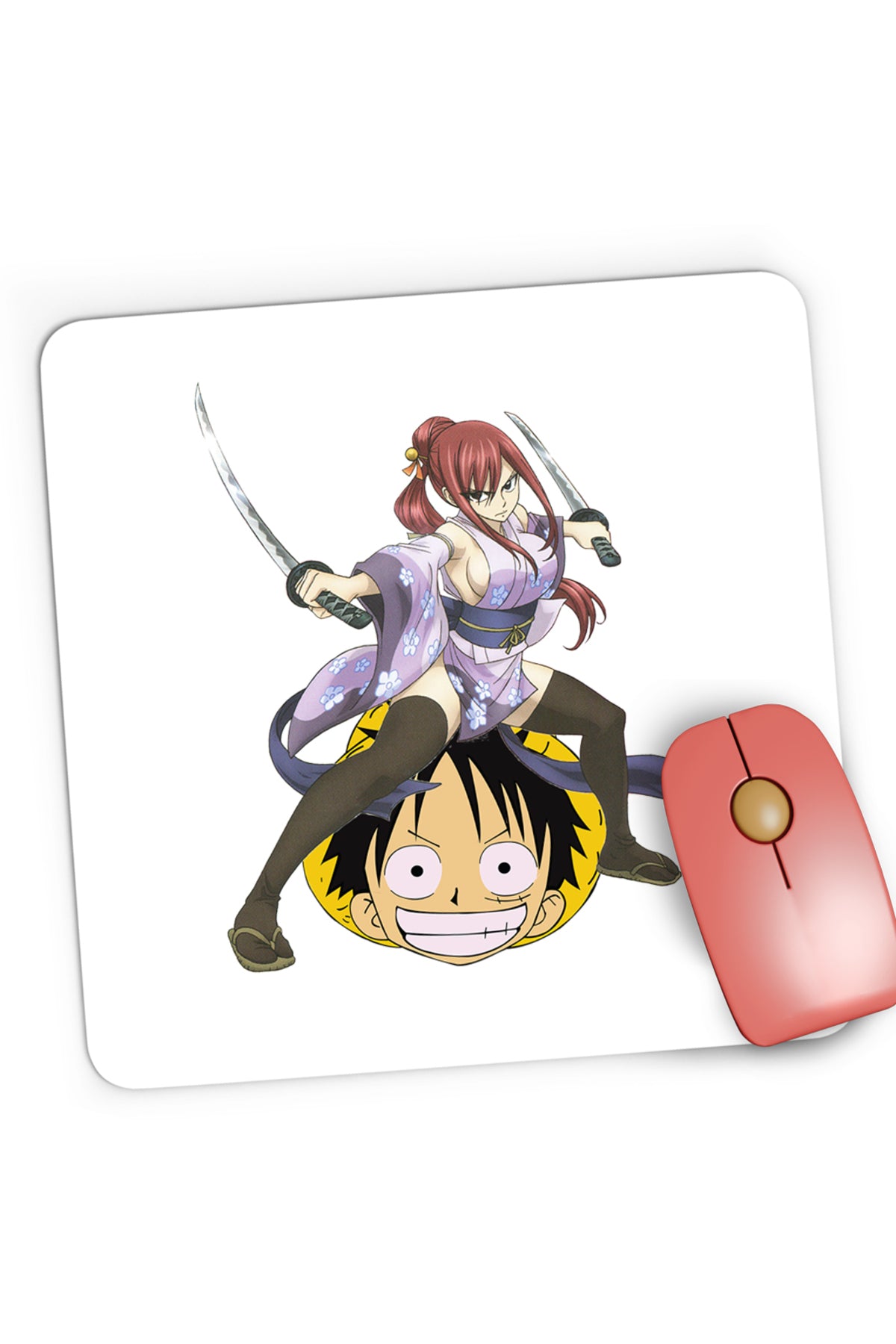 Mousepad Gaming Fairy Tail Erza Scarlet One Piece Luffy Anime Couple, 21x19 cm