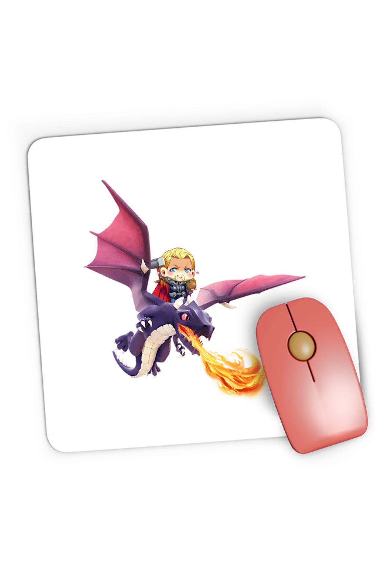 Mousepad Gaming Clash of Clans Dragon Fire Thor Chibi Anime Version, 21x19 cm
