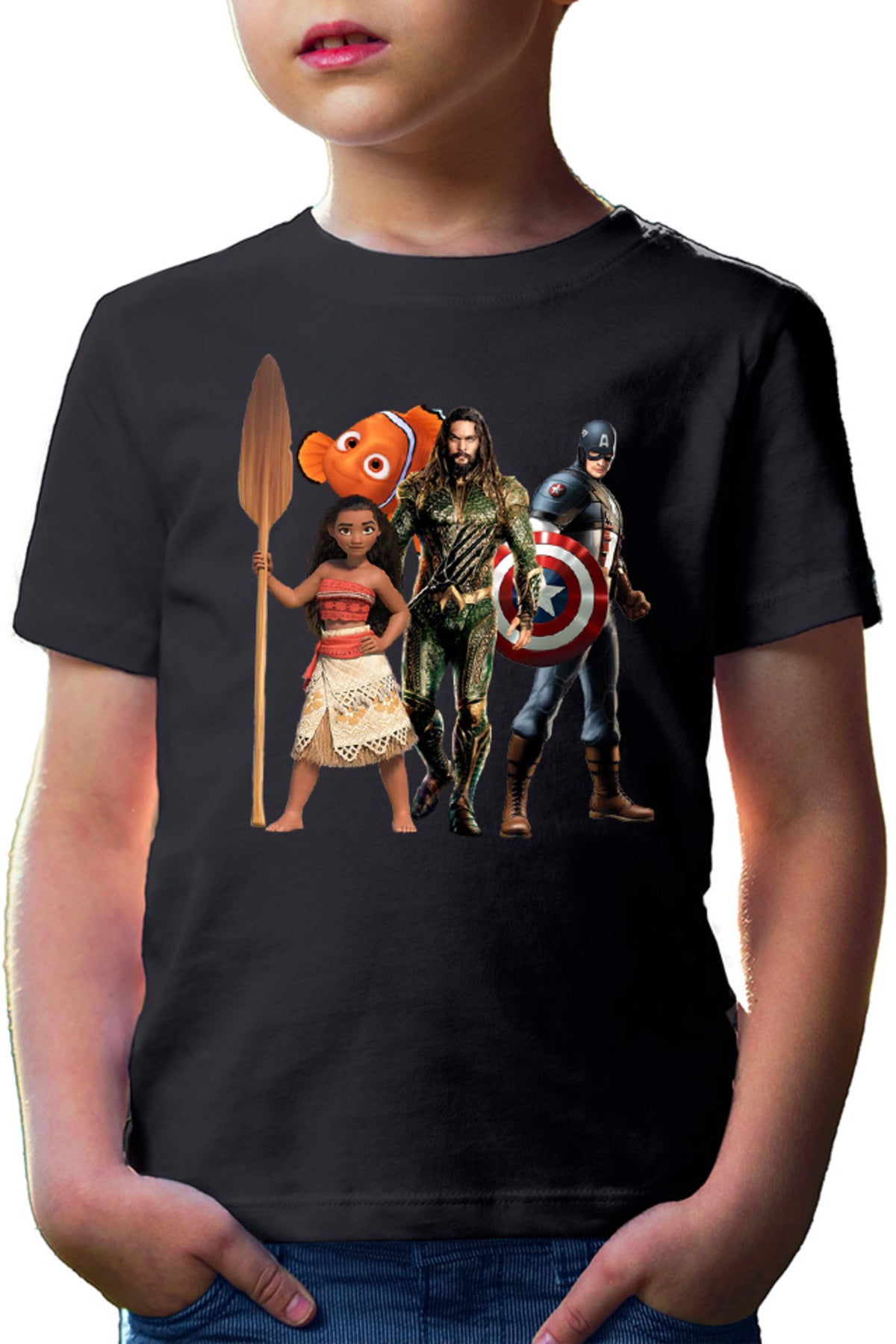 Tricou copii Aquaman Moana Destiny Captain America Nemo Fish Cut