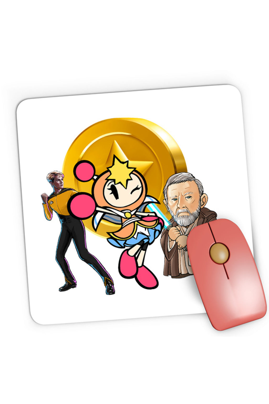 Mousepad Gaming Bomberman Obi Kenobi Star Trek Gold, 21x19 cm