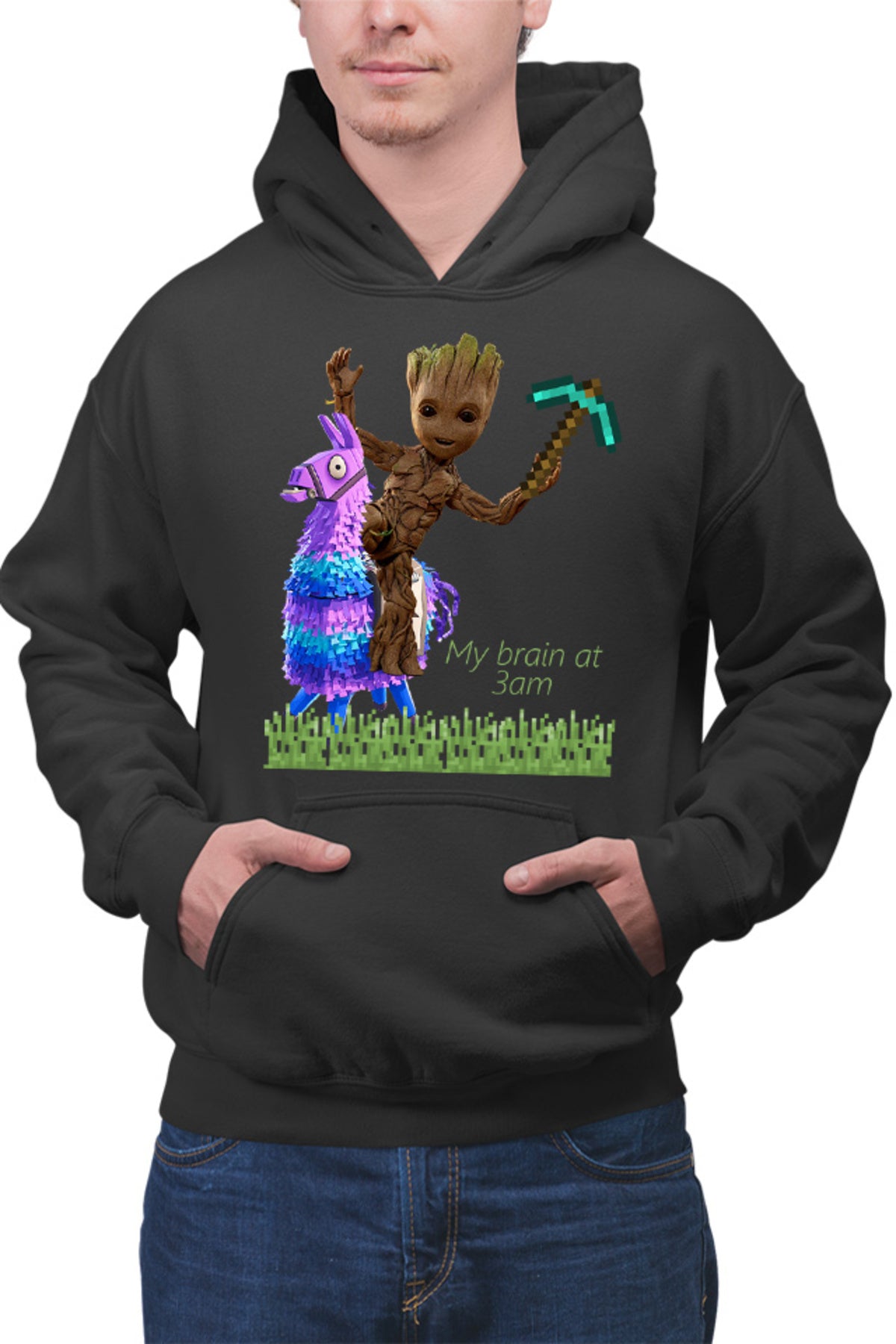 Hanorac barbati Baby Groot Riding Fortnite Lama Minecraft Pickaxe