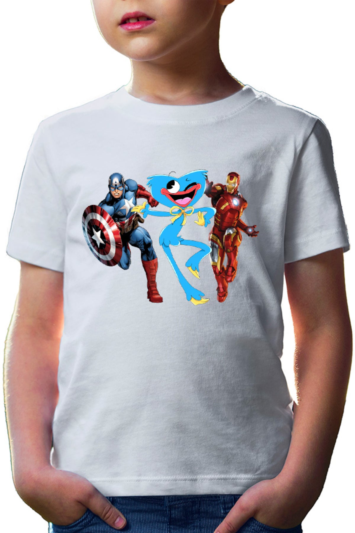 Tricou copii Huggy Wuggy Captain America Ironman Funny Team Scary