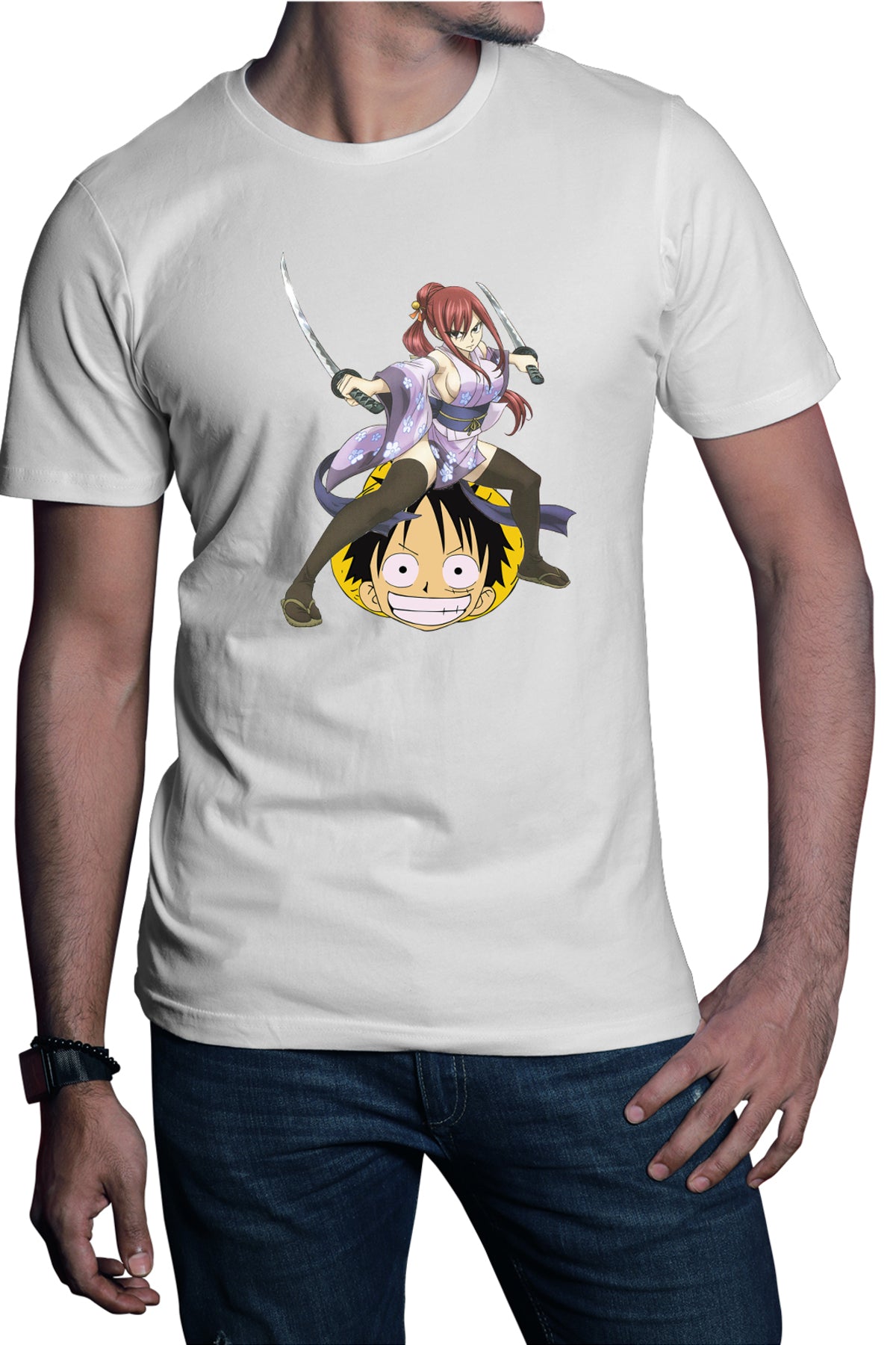 Tricou barbati Fairy Tail Erza Scarlet One Piece Luffy Anime Couple