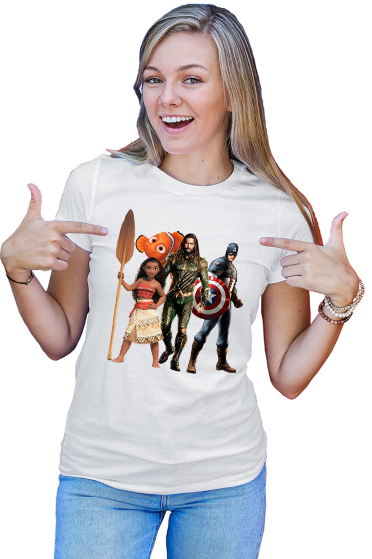 Tricou dama Aquaman Moana Destiny Captain America Nemo Fish Cut