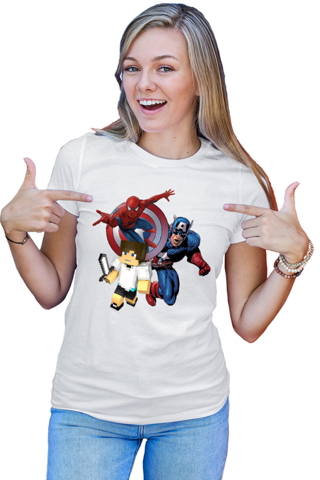 Tricou dama Captain America Spiderman Minecraft Super Hero Save