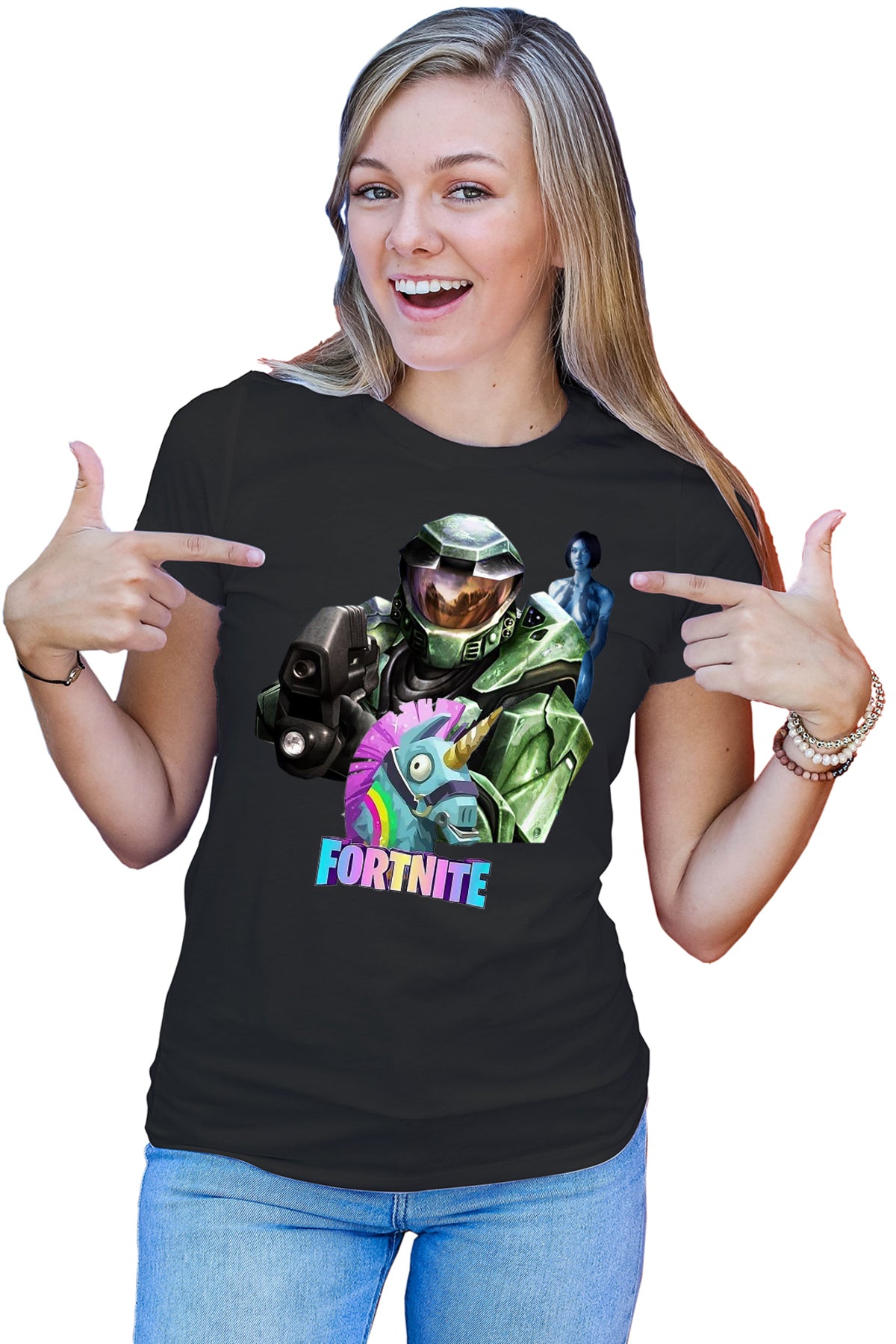 Tricou dama Halo Chief Cortana Fortnite Lama Battle