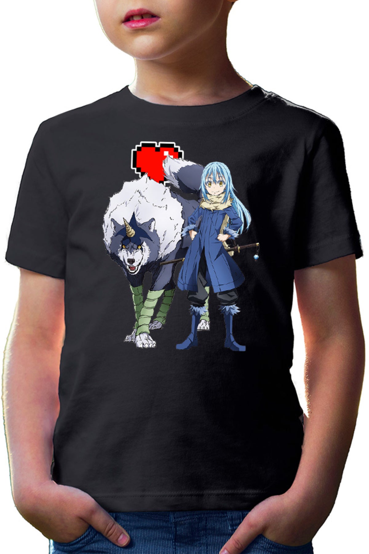 Tricou copii TenSura Slime Isekai Rinmuru Ranga Minecraft Heart