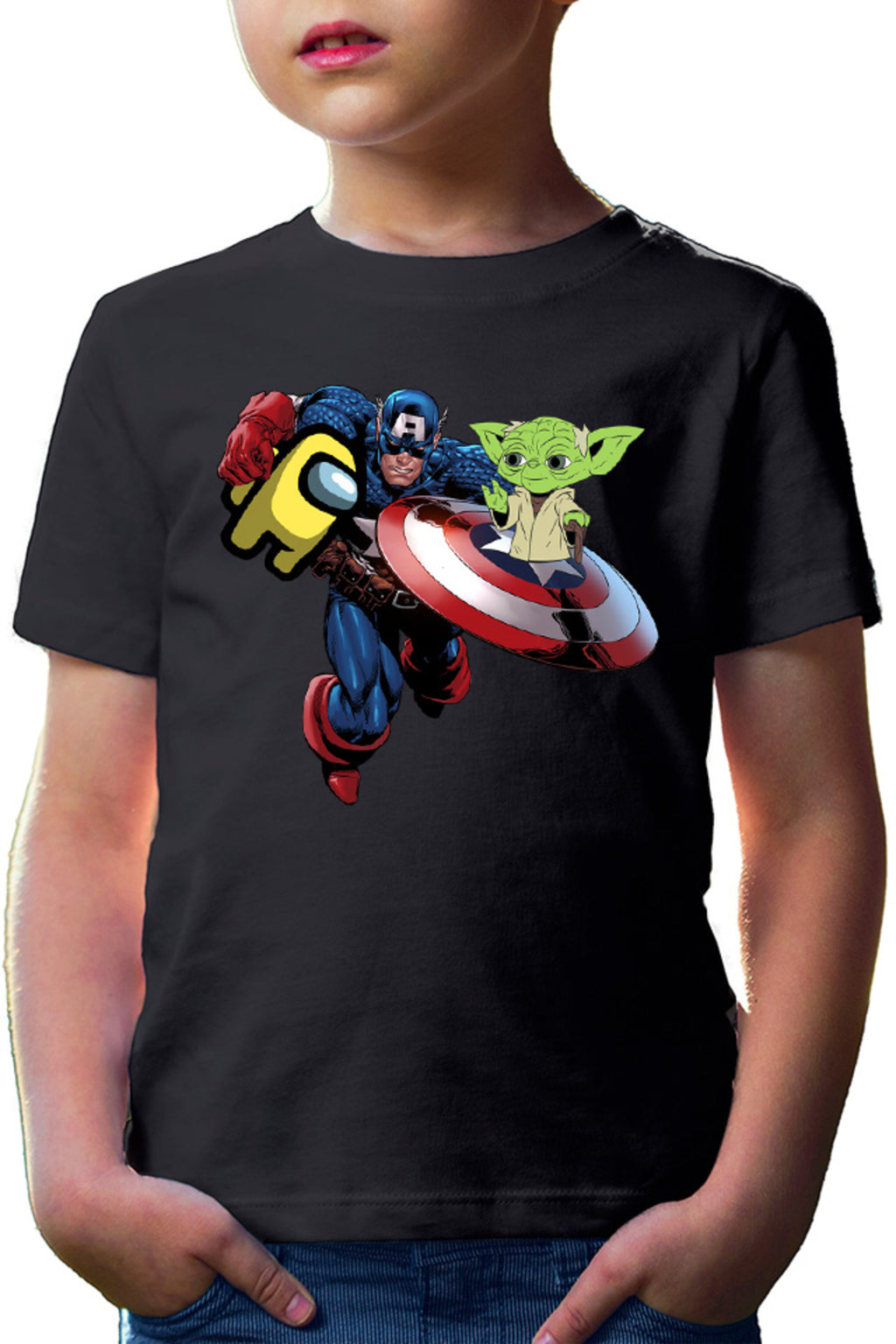 Tricou copii Captain America Among Us Suspicious Star Wars Yoda Master