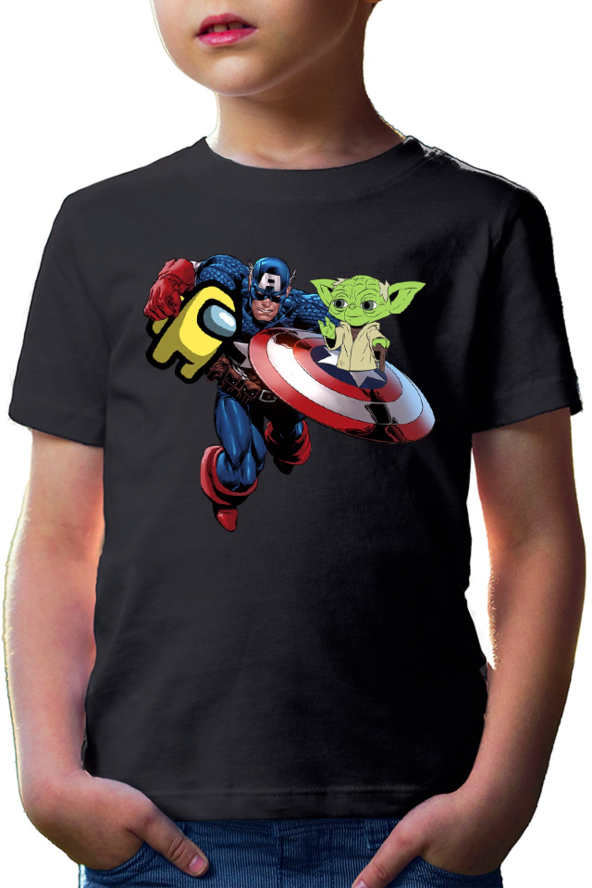 Tricou copii Captain America Among Us Suspicious Star Wars Yoda Master