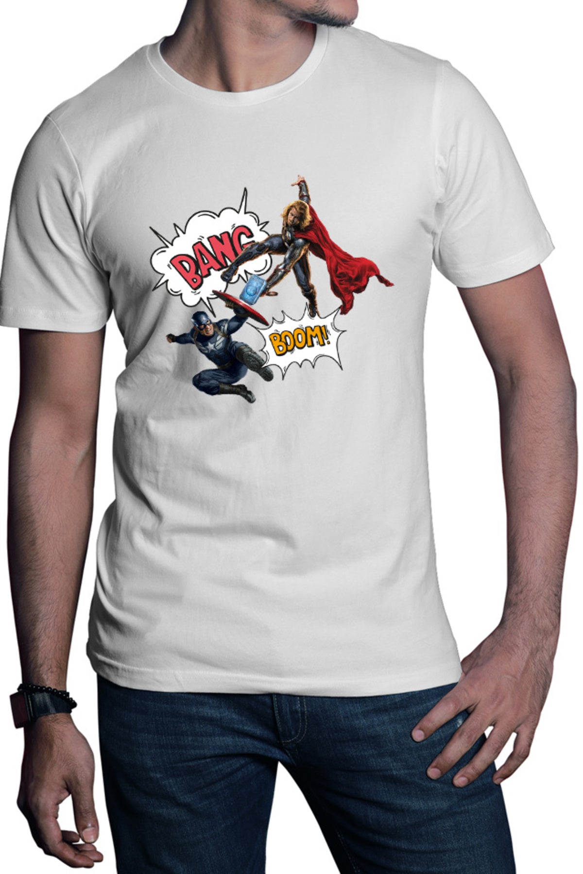 Tricou barbati Thor Captain America Fight Shield Hammer Comics Balloons