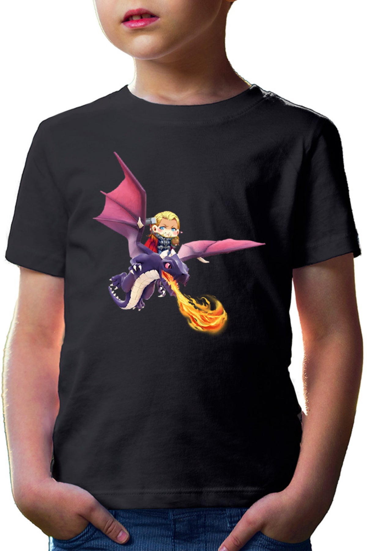 Tricou copii Clash of Clans Dragon Fire Thor Chibi Anime Version