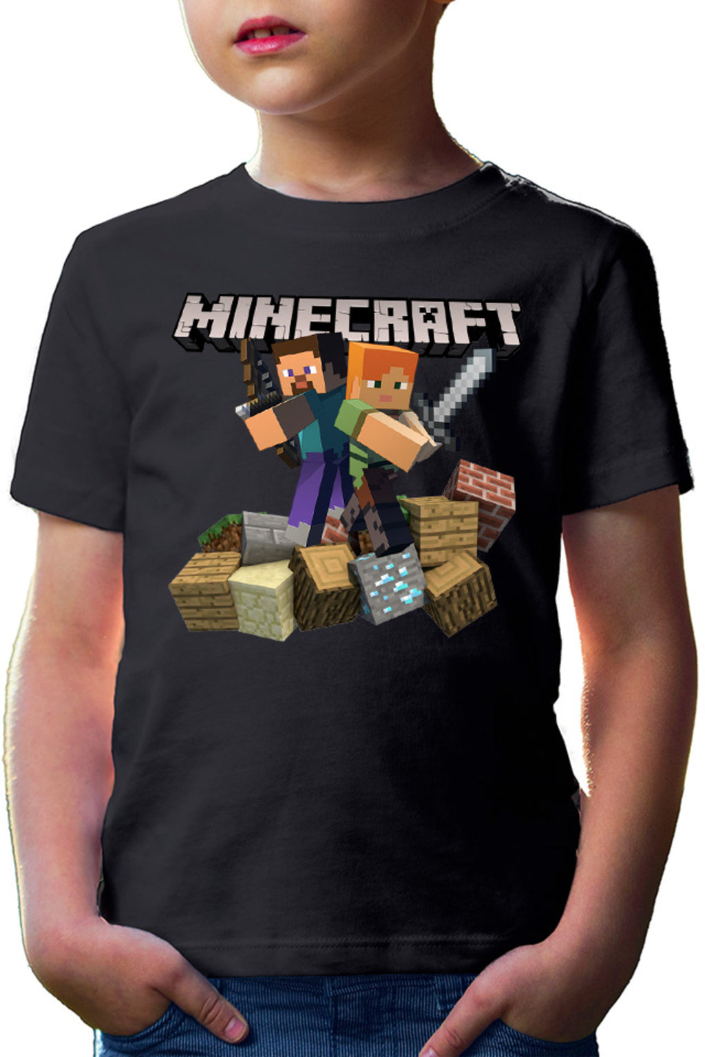 Tricou copii Minecraft Fight Loot Bow Sword Beginner Material