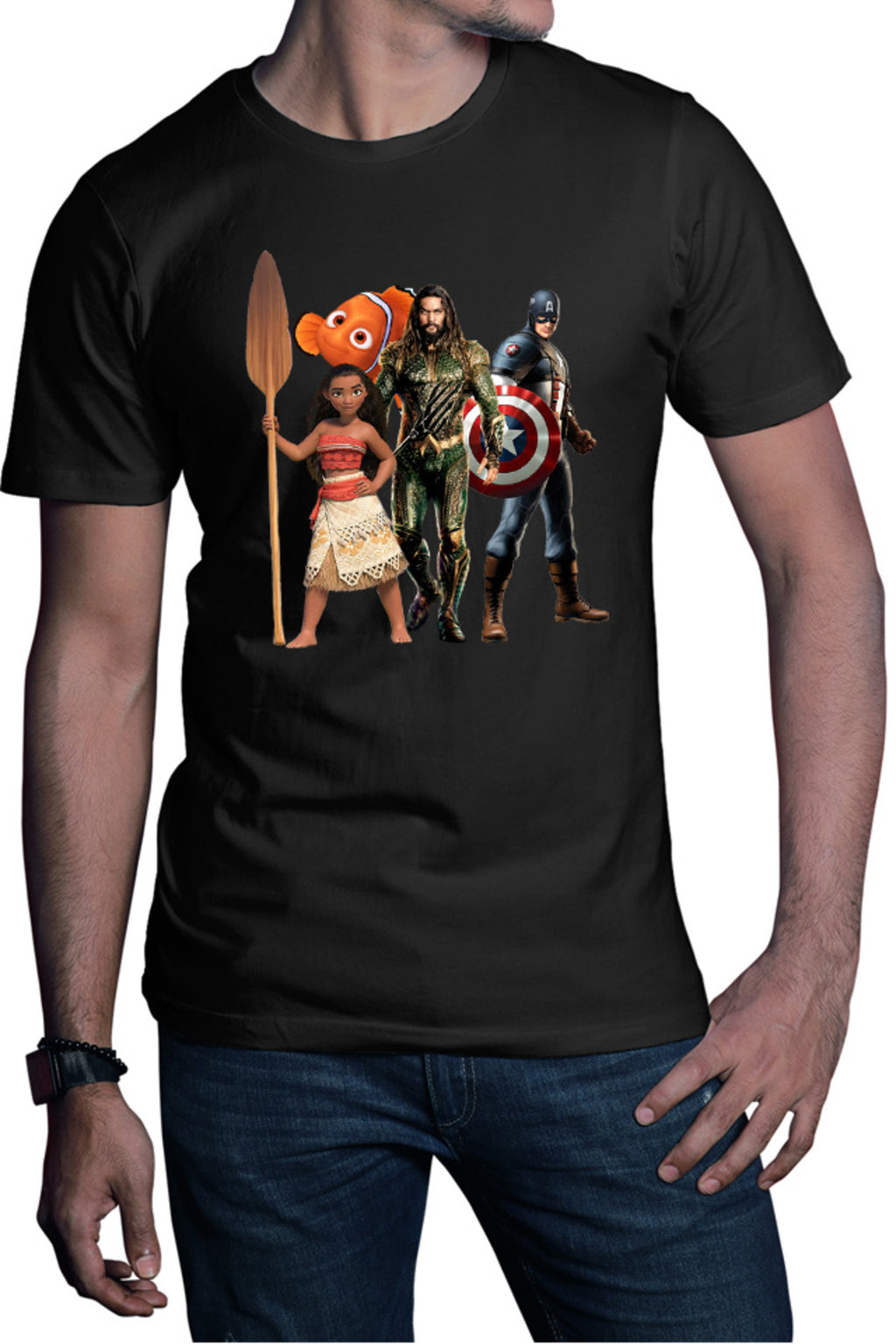 Tricou barbati Aquaman Moana Destiny Captain America Nemo Fish Cut