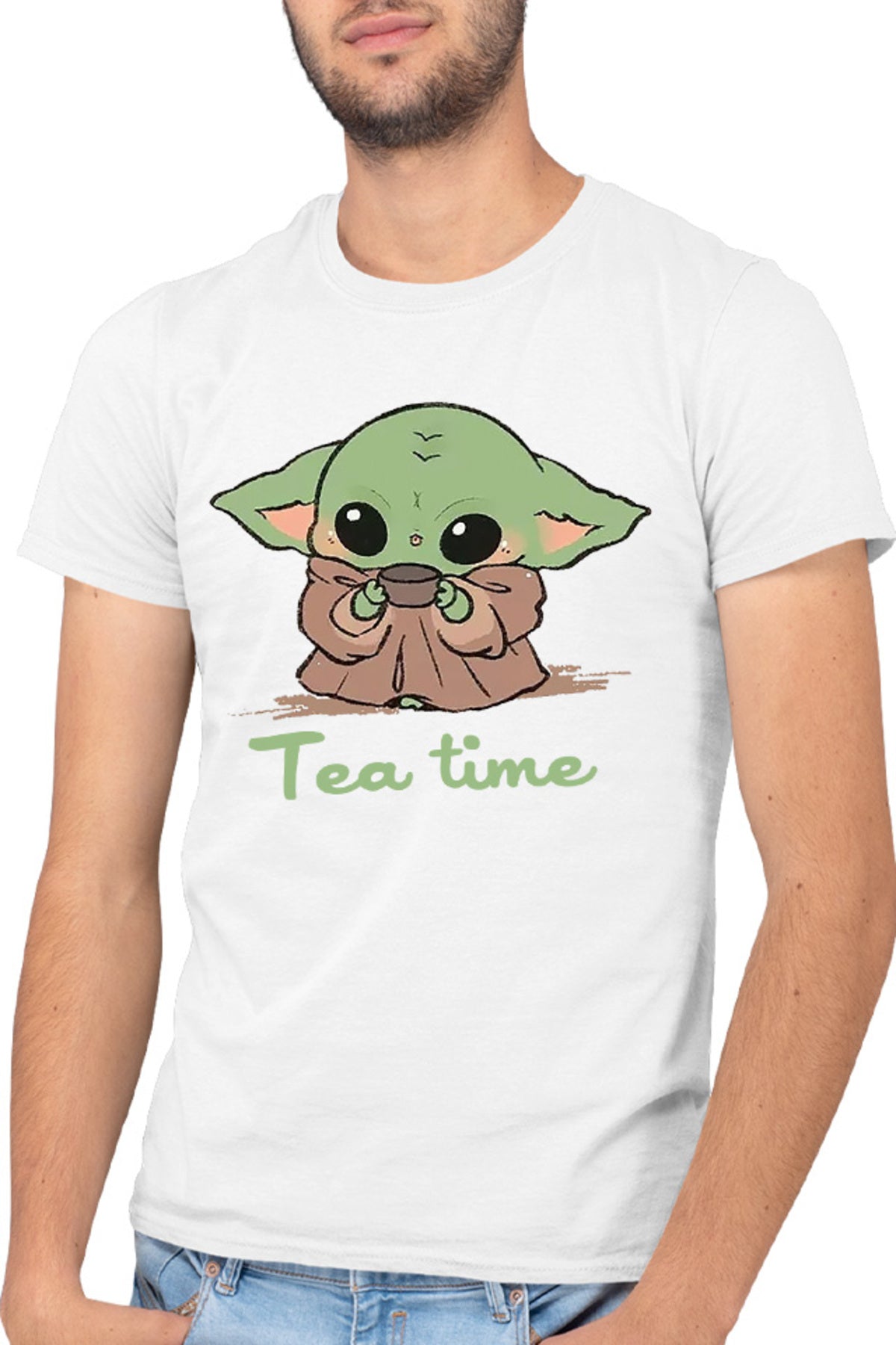Tricou barbati Baby Yoda Tea Time Drink Coffee