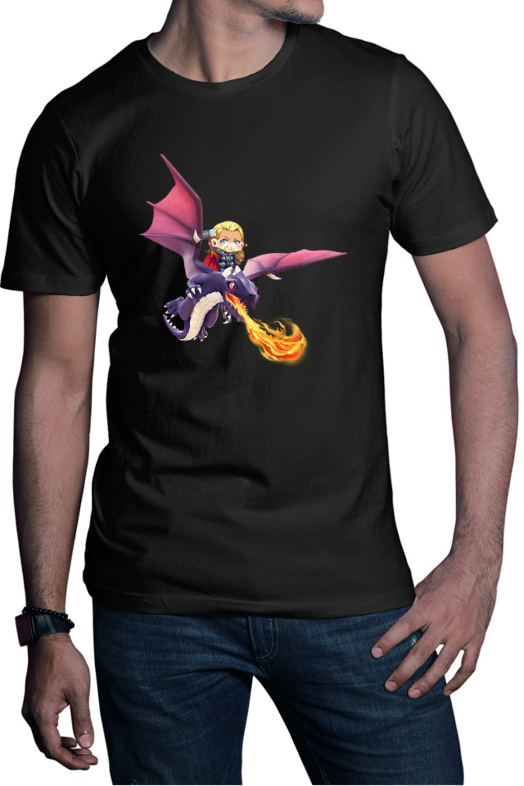 Tricou barbati Clash of Clans Dragon Fire Thor Chibi Anime Version
