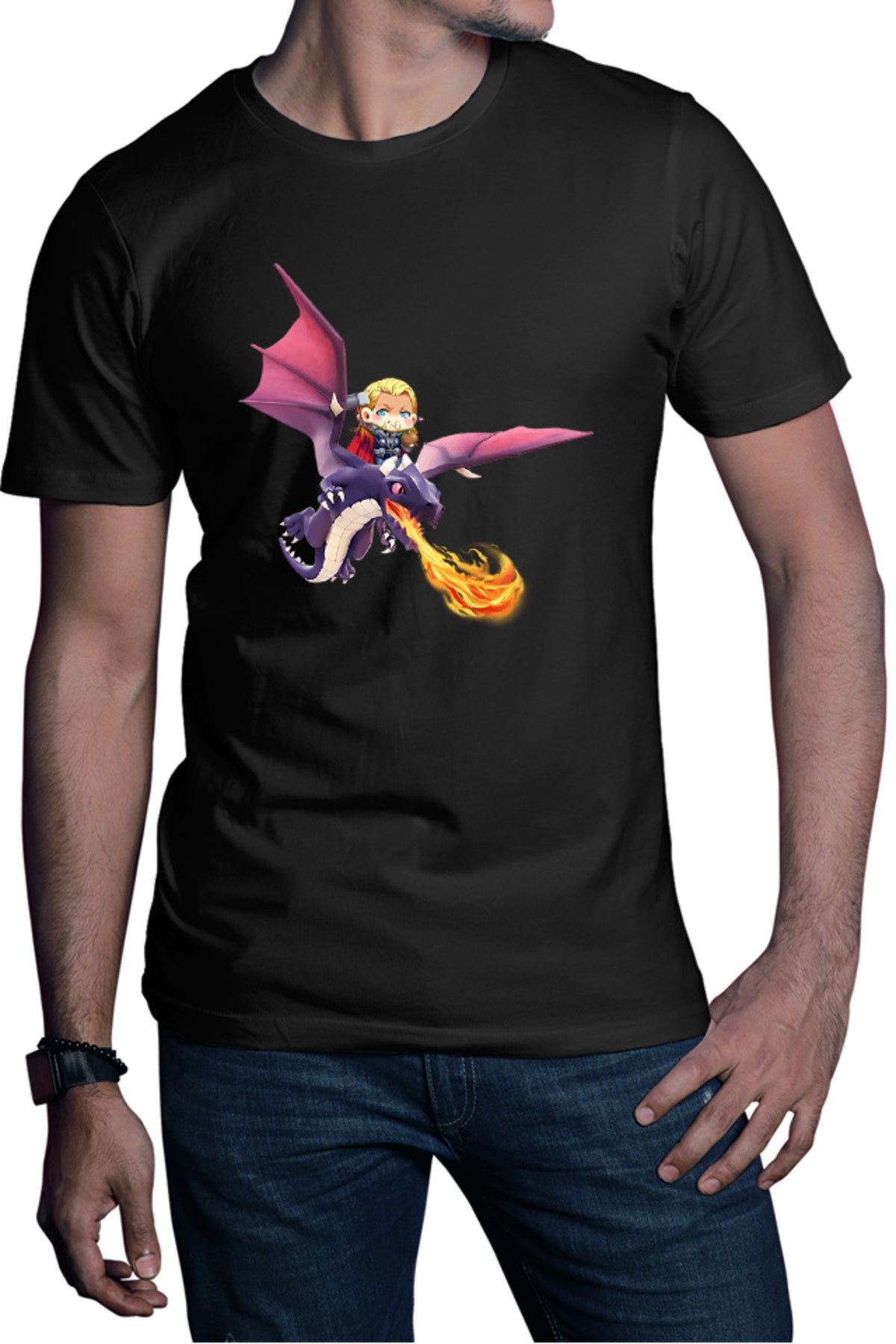 Tricou barbati Clash of Clans Dragon Fire Thor Chibi Anime Version