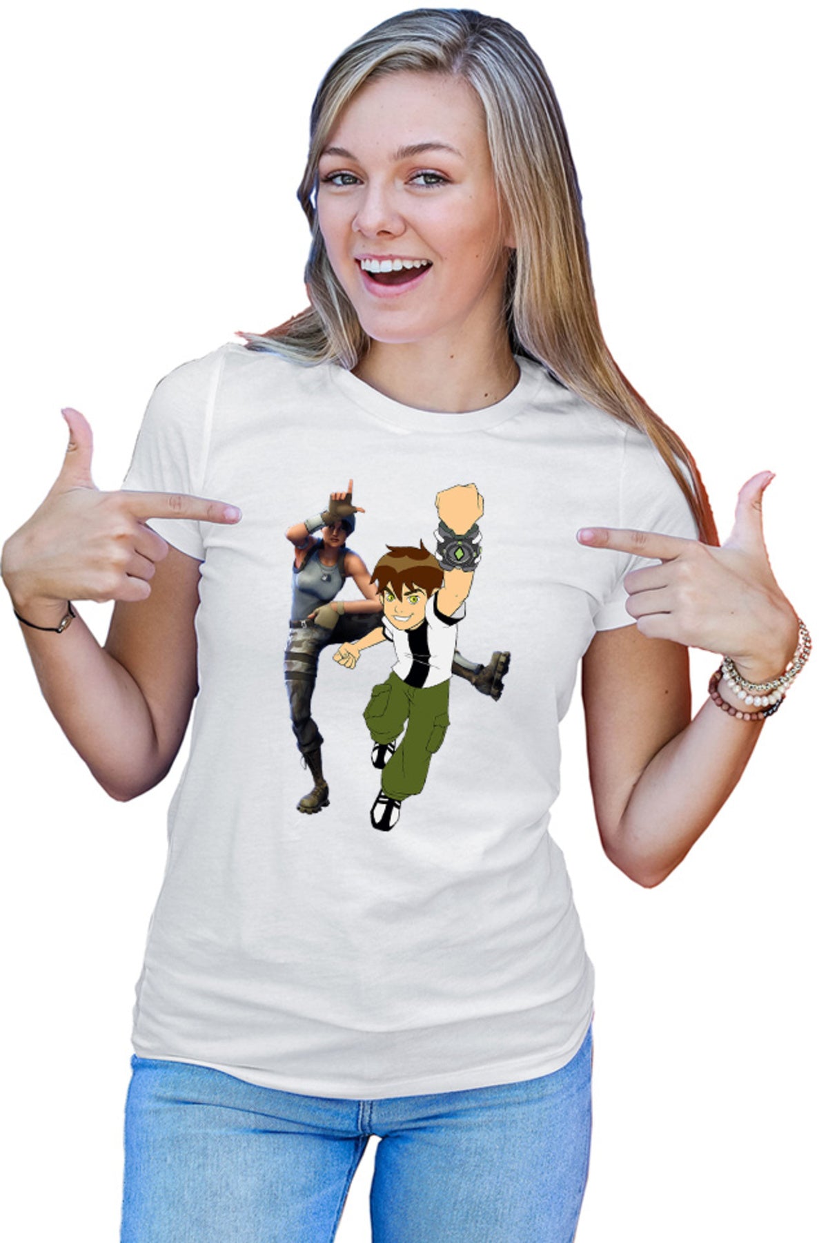 Tricou dama Ben10 Jump Comics Fortnite Game Children Dance Fun