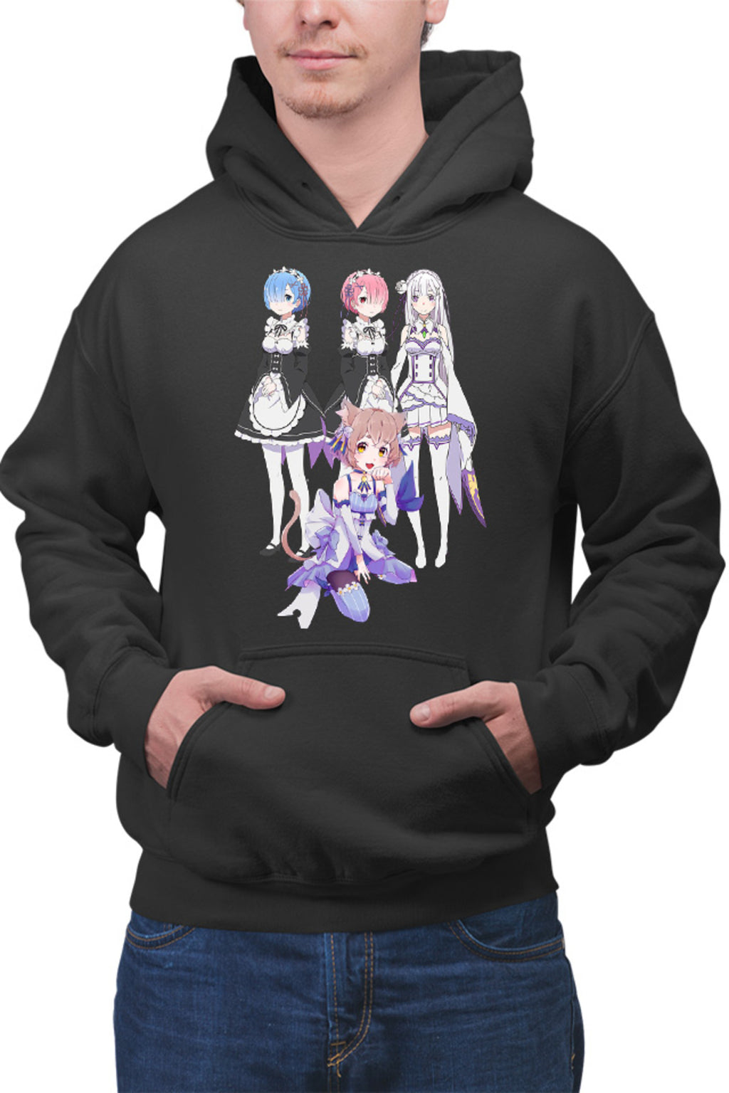 Hanorac barbati Re zero REM RAM Emilia Felix Cat Waifu Yandere Doki Doki