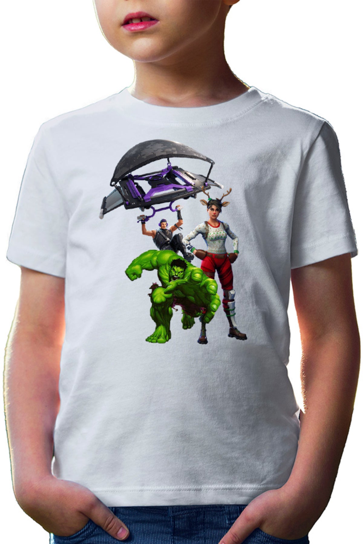 Tricou copii Hulk Fortnite Jump Parachute America Captain
