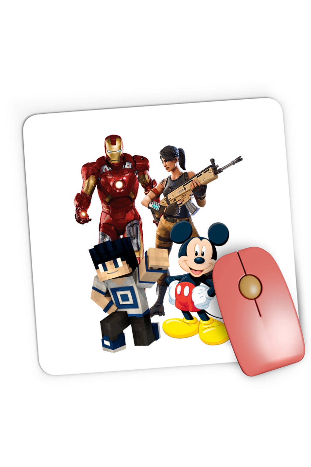 Mousepad Gaming Ironman Mickey Mouse Minecraft Fortnite Games, 21x19 cm