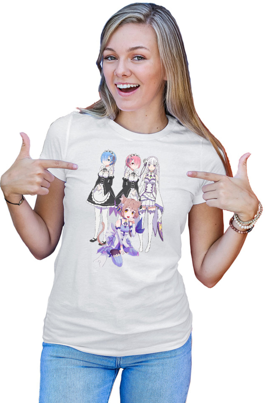 Tricou dama Re zero REM RAM Emilia Felix Cat Waifu Yandere Doki Doki