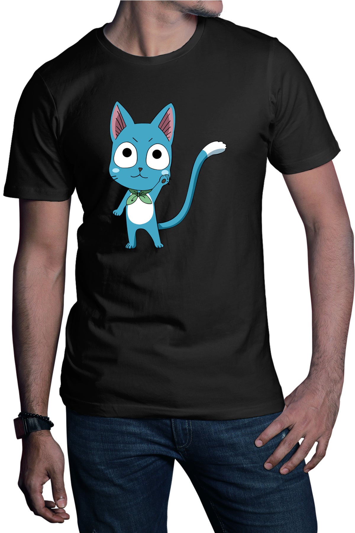 Tricou barbati Fairy Tail Happy Cat Ninja City Mustang
