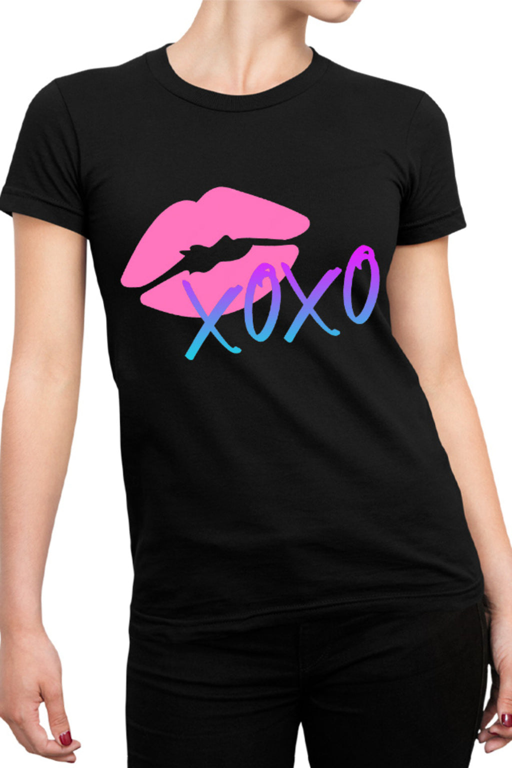 Tricou dama XOXO Logo Kiss Lips Lipstick Gradient Neon