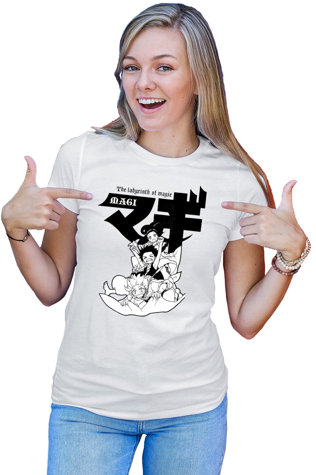 Tricou dama Magi The Labyrinth of Magic Protagonists Group Manga White Black