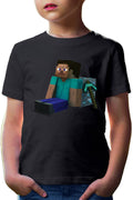 Tricou copii Minecraft Diamond Cube Pickaxe Mining Sit Steve
