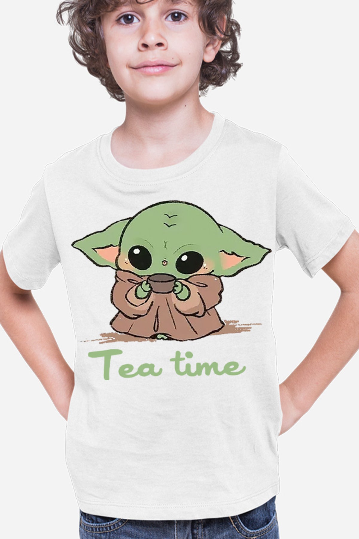 Tricou copii Baby Yoda Tea Time Drink Coffee
