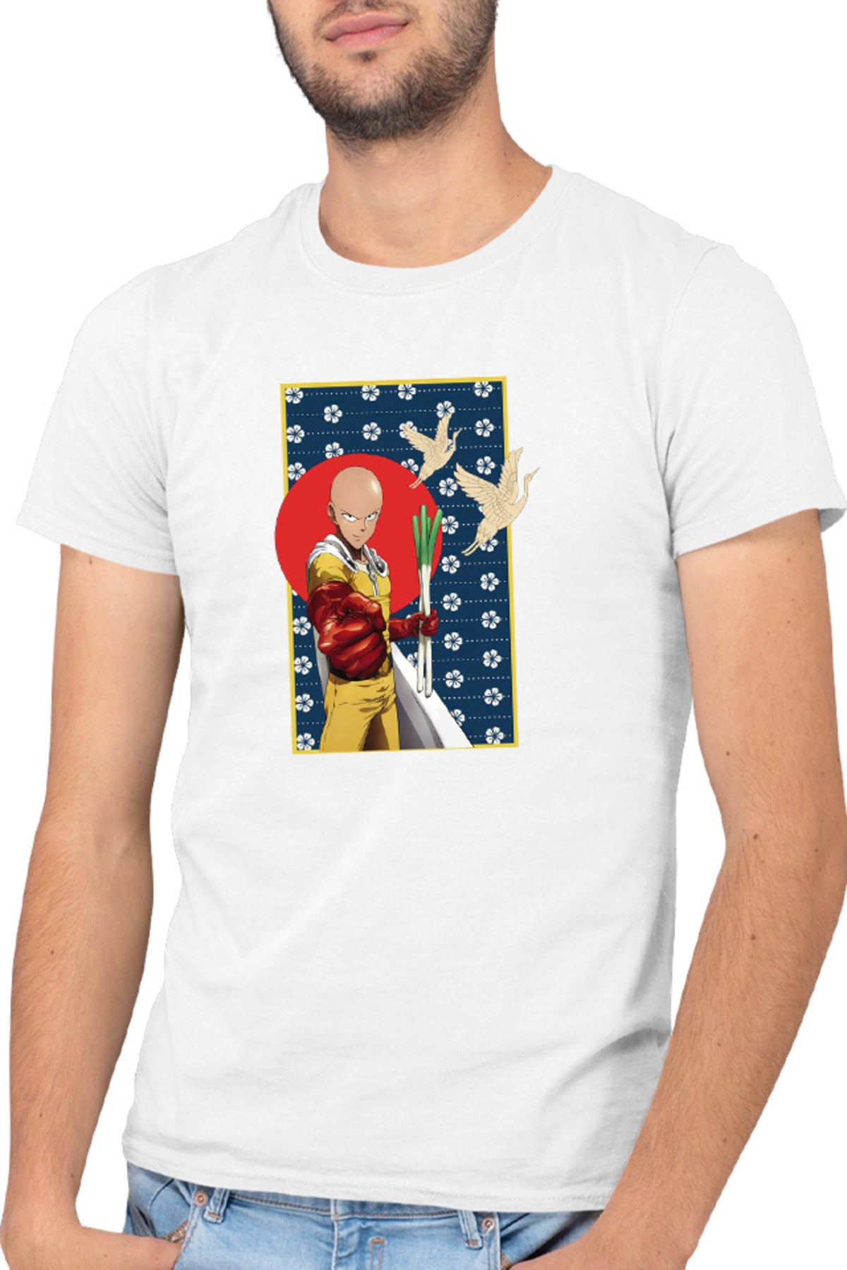 Tricou barbati One-Punch Man Japanese Pattern Flag Bird