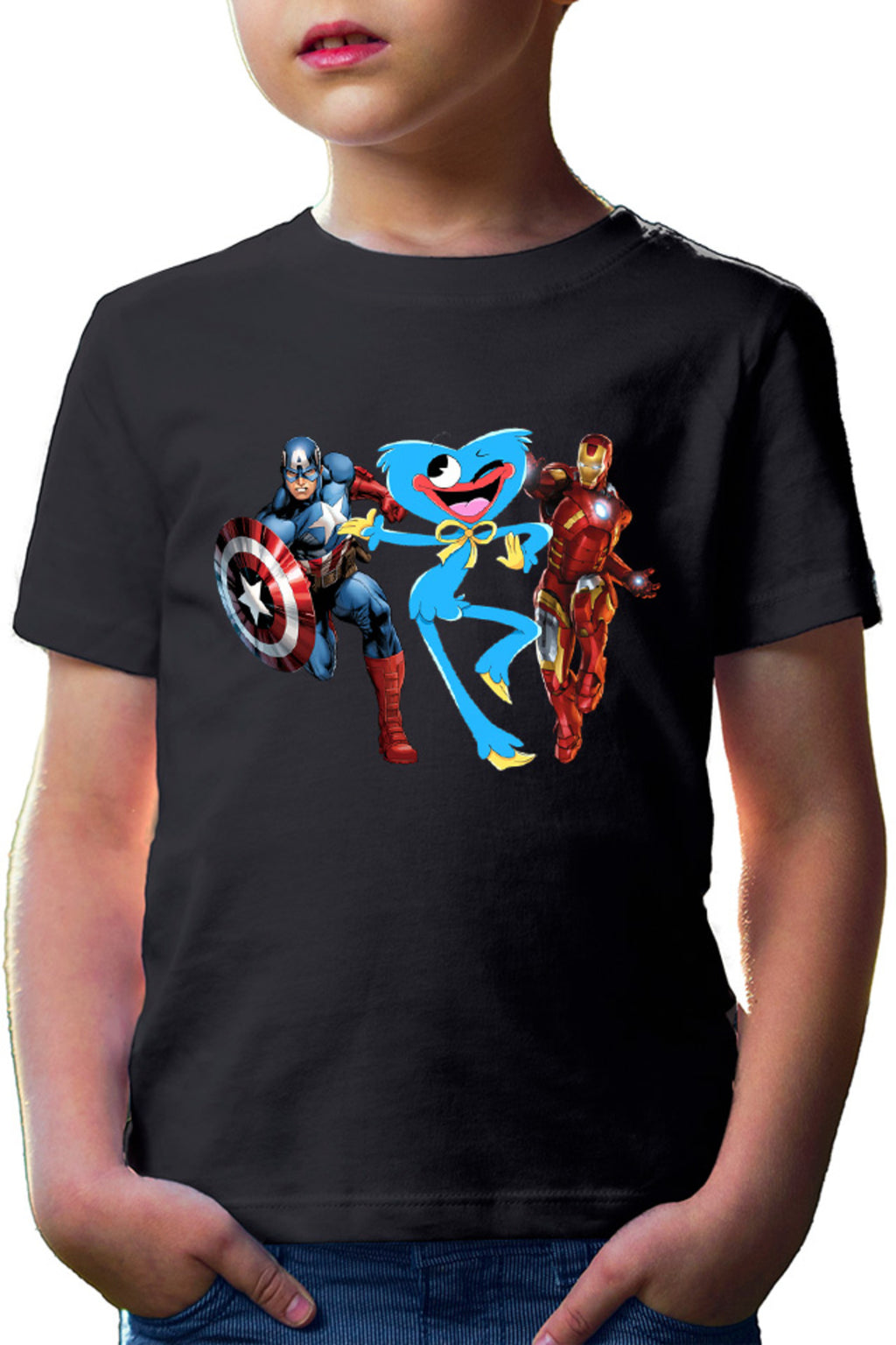 Tricou copii Huggy Wuggy Captain America Ironman Funny Team Scary