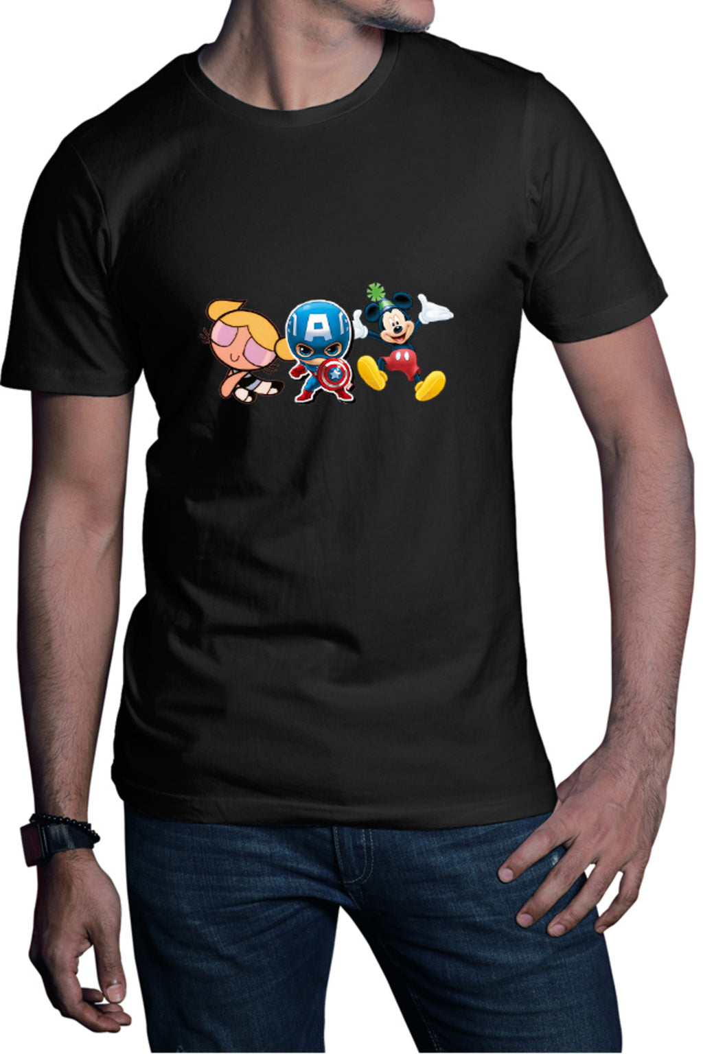 Tricou barbati Captain America Chibi Small Cute Mickey Mouse Powerpuff