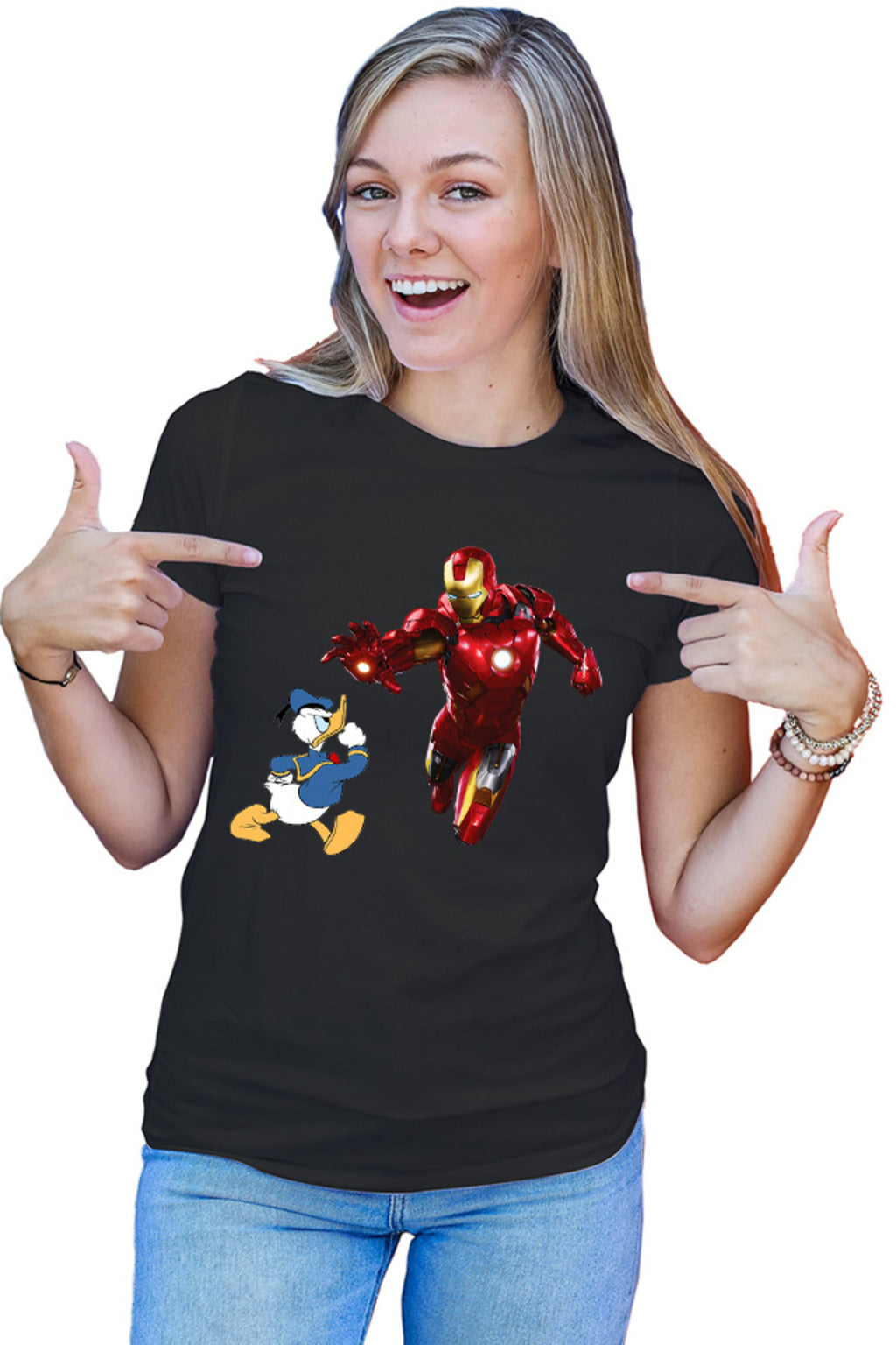 Tricou dama Ironman Donald Duck Tony Stark Save World