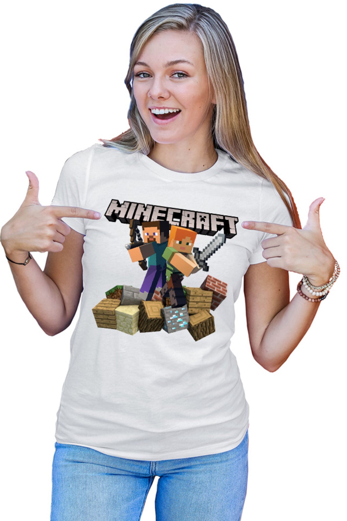 Tricou dama Minecraft Fight Loot Bow Sword Beginner Material