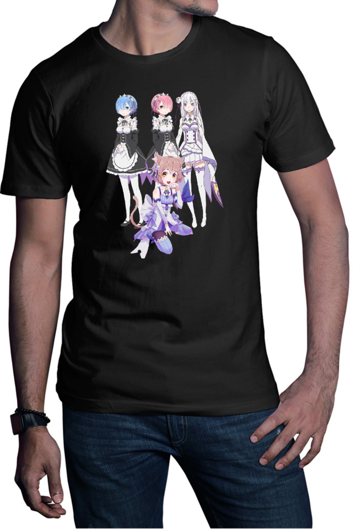 Tricou barbati Re zero REM RAM Emilia Felix Cat Waifu Yandere Doki Doki