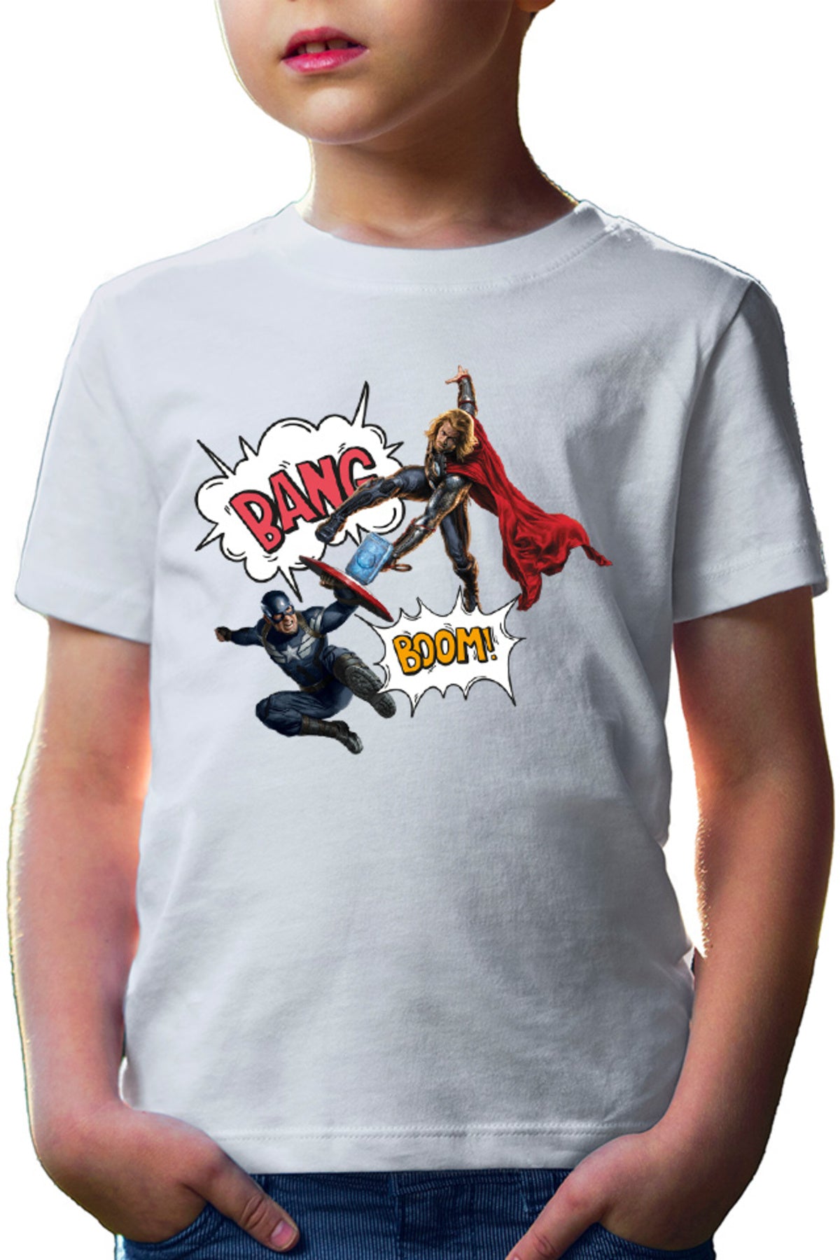 Tricou copii Thor Captain America Fight Shield Hammer Comics Balloons