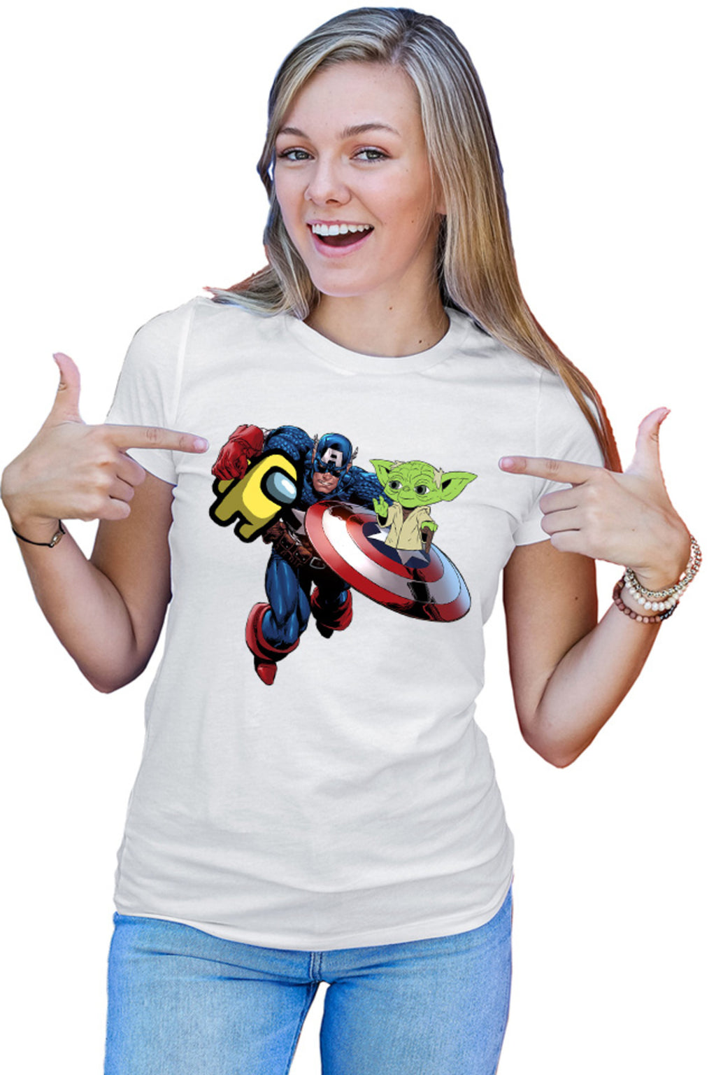 Tricou dama Captain America Among Us Suspicious Star Wars Yoda Master
