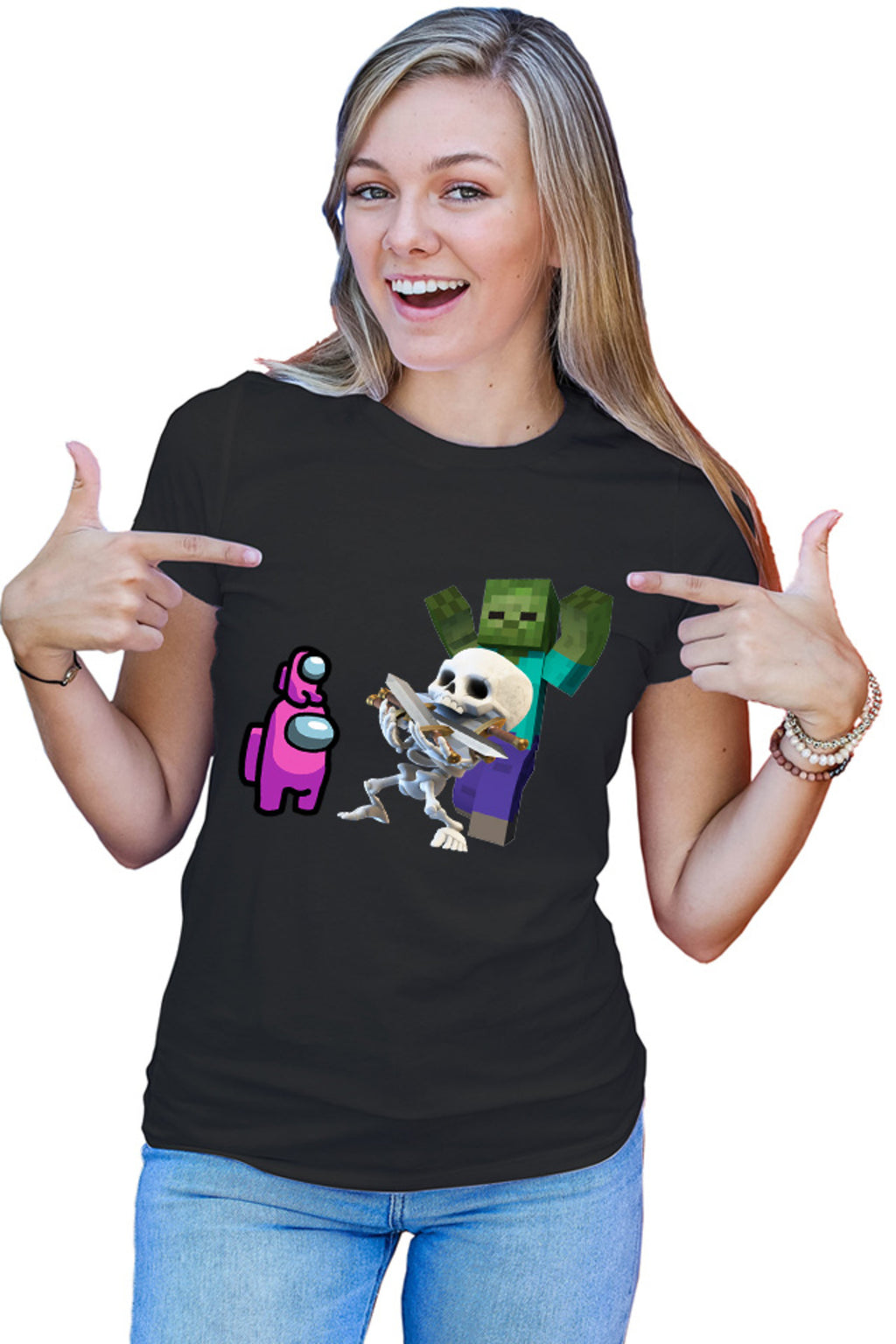 Tricou dama Clash Royale Minecraft Scared Skeleton Event Among Us Crew