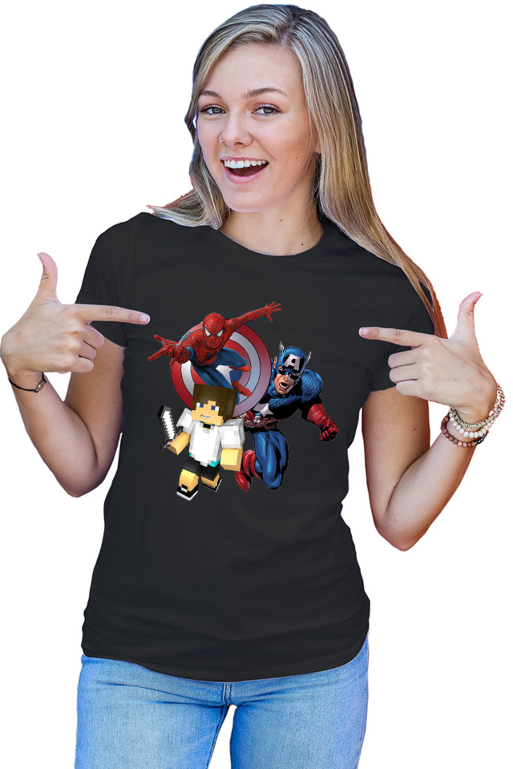 Tricou dama Captain America Spiderman Minecraft Super Hero Save