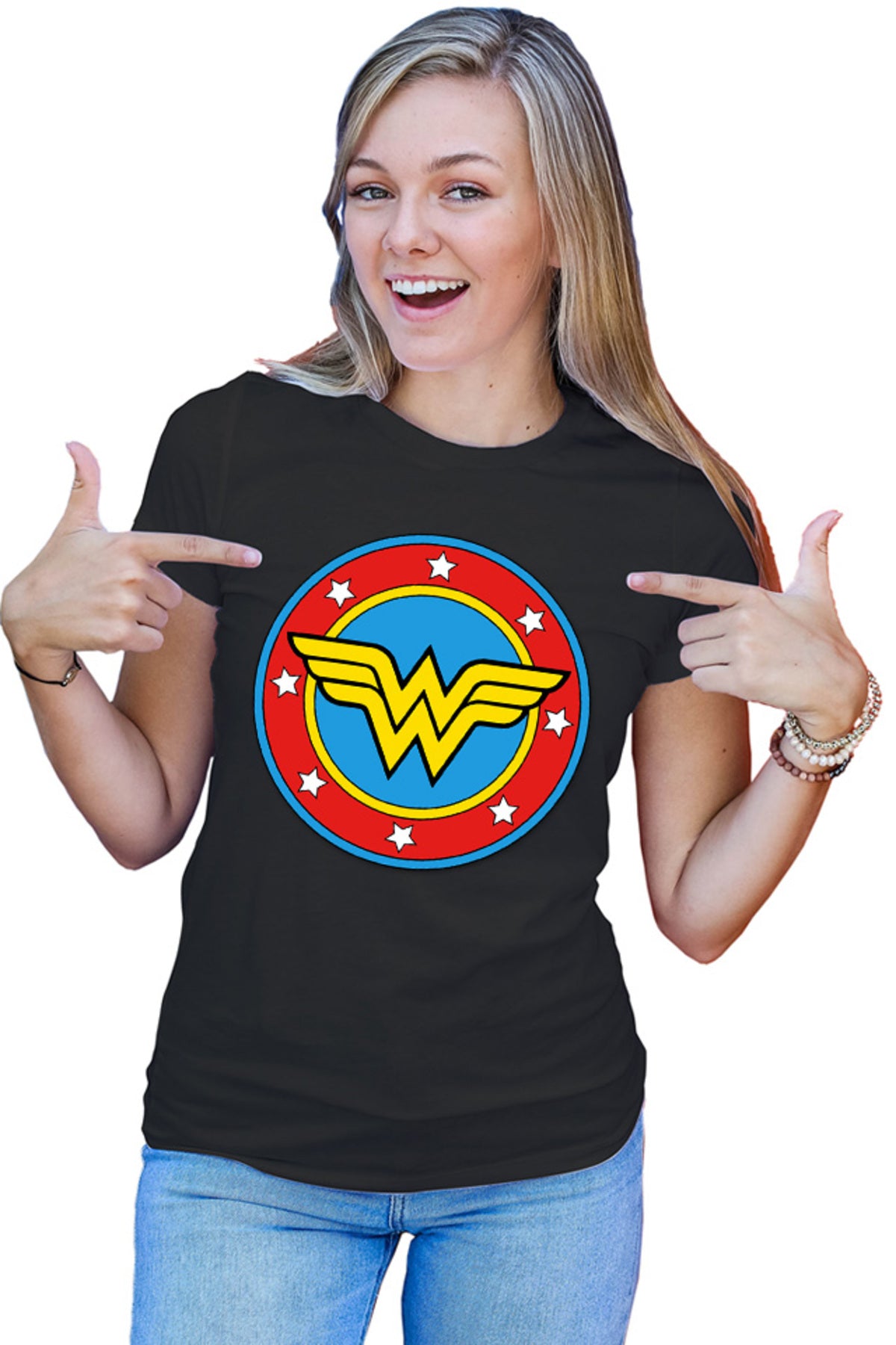 Tricou dama Wonder Woman Logo Symbol Stars Flag Round Marvel DC