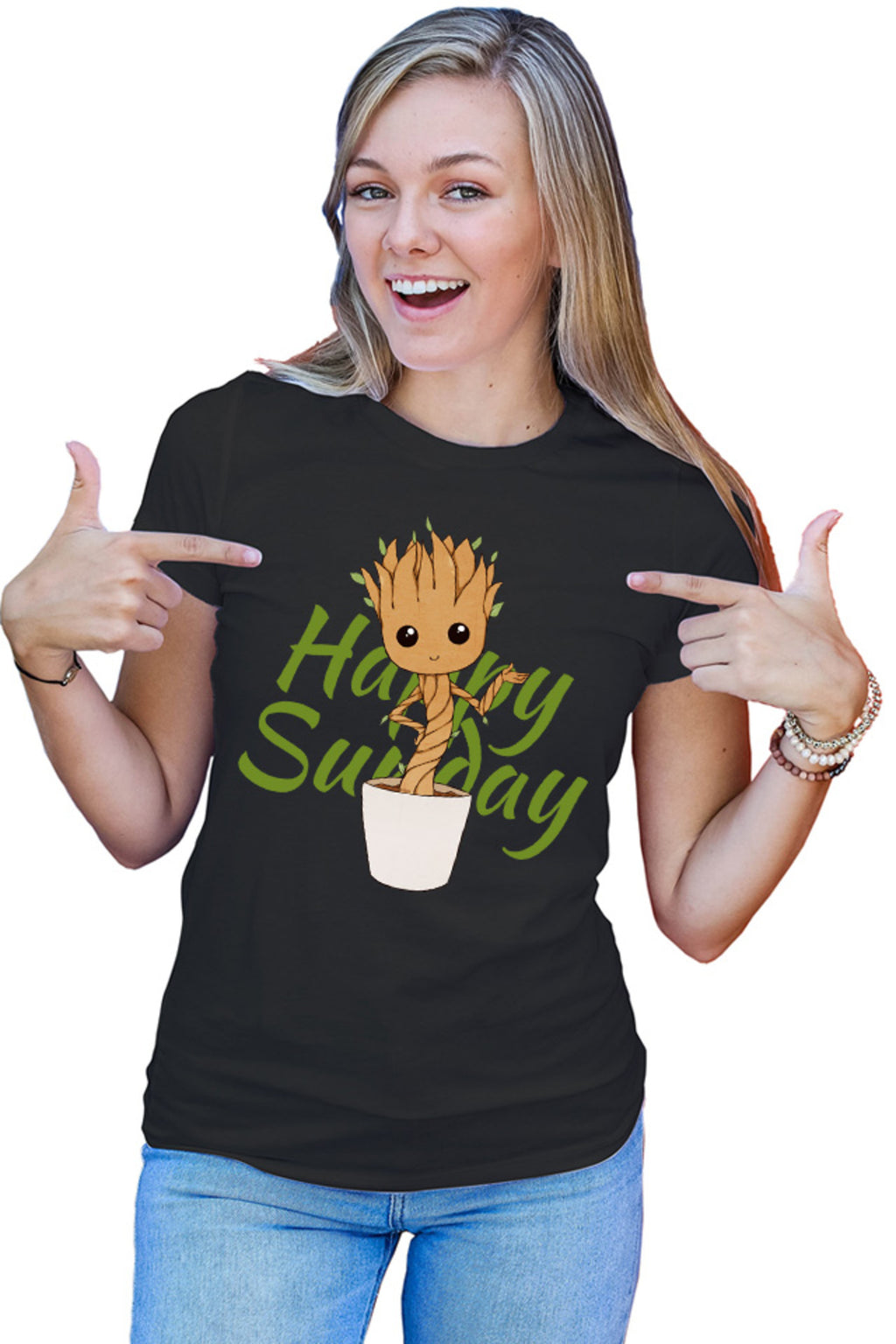Tricou dama Baby Groot Sunday Happy Marvel DC Happy Smile