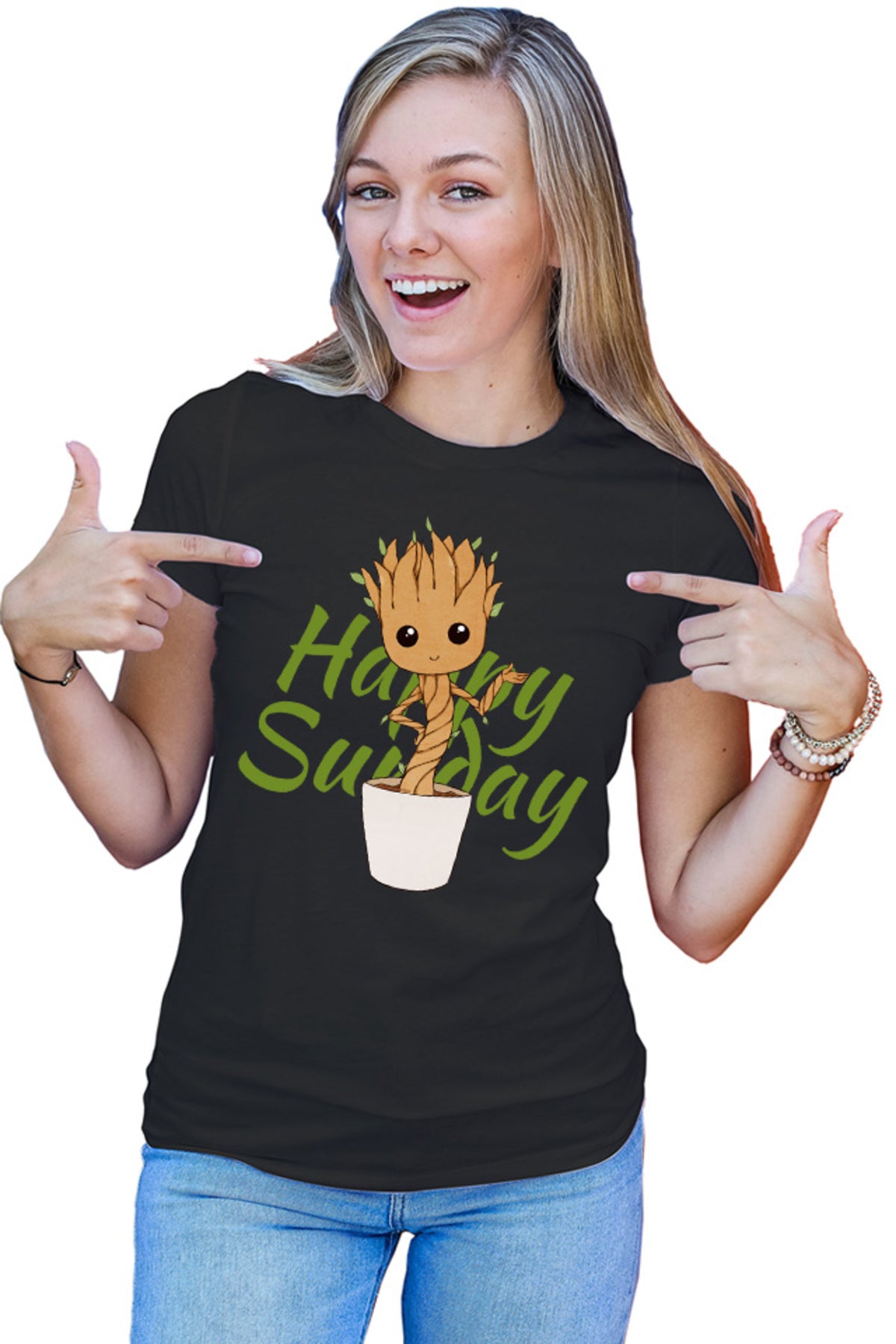 Tricou dama Baby Groot Sunday Happy Marvel DC Happy Smile