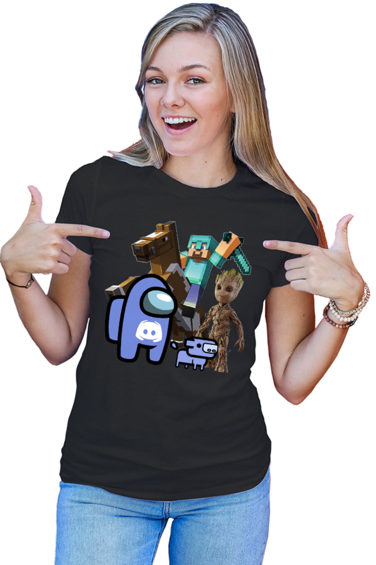 Tricou dama Among Discord Baby Groot Minecraft Diamond Sword